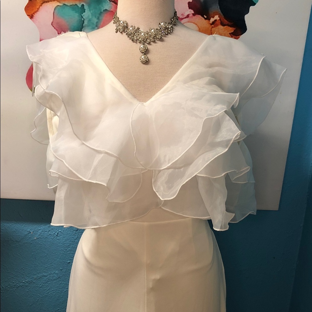 Elegant White Ruffled Pantsuit